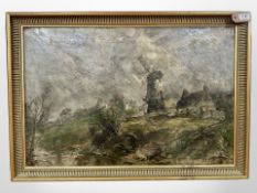 John Falconar Slater (1857-1937) : An open landscape with windmill and country dwelling,