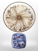 A Royal Copenhagen fajance circular shallow dish, diameter 25cm, and a further square dish.