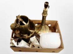 Two boxes of 20th century Scandinavian pendant light fittings.