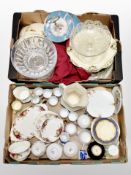 Two boxes of ceramics and glass ware, Maling lustre vase, Royal Albert Old Country Roses china,