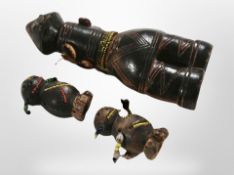 Three West African pottery and bead figures