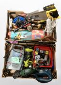 Two boxes of power tools, joinery tools,