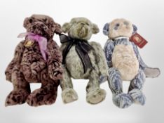 Three Charlie bears, Amanda, Albert, and Tara, all with tags.