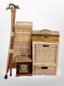 Wicker boxes, bundle of walking sticks,