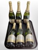 Six bottles of Sainsbury's Cava brut wine, each 75cl.