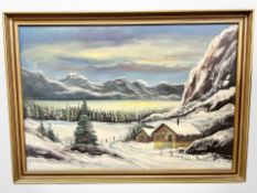 Danish School : A winter fjord, oil on canvas, 95 cm x 65 cm.