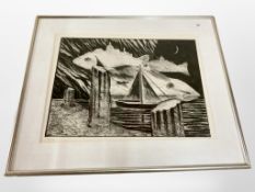 A Continental monochrome print, Coast, indistinctly signed,