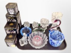 A group of 20th century Scandinavian glassware, including mottled glass vase, figure of a swan,