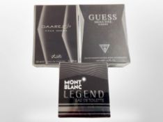 A bottle of Mont Blanc Legend eau de toilette 30 ml, a bottle of Daarej eau de parfum 100ml,