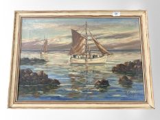 Danish School : Boats at low tide, oil on canvas,