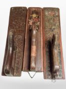 Three 19th century Scandinavian carved and painted pine mangle boards.