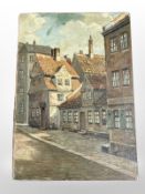 Danish School : Buildings by a road, oil on canvas,