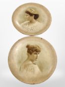 Two Victorian papier mache shallow dishes, diameter 33cm.