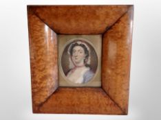 English School (early 19th century) : Head and shoulder portrait of a lady wearing a bonnet,