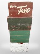 Four Scandinavian painted pine crates.