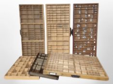 Six pine printers type trays.