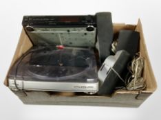 An Aiwa turntable, a Technics stereo tuner ST-X 301L, and three Philips speakers.