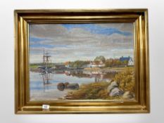Harold Madsen : Boats in a dock, oil on canvas, 59cm x 43cm.