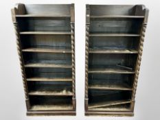 A pair of early 20th century carved oak and pine open bookcases,