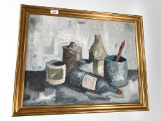 Danish School : Still life with bottles, oil on board,