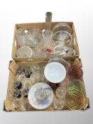 Two boxes of 20th century glass ware, vases, rose bowl, drinking vessels etc.