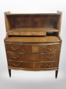 A 20th century walnut veneered bow-front bureau,
