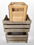 Three pine shipping crates