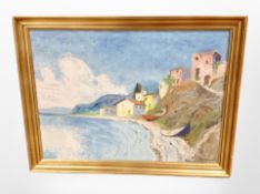 Danish School : Houses on a coastline, oil on canvas, 87cm x 63cm.