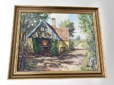 B Lundberg : Farm building by a track, oil on canvas,
