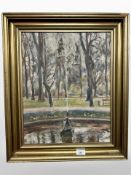 Danish School : Study of a fountain, oil on canvas, 36cm x 45cm.