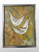 Danish School : Abstract study of birds, oil on canvas, 31cm x 41cm.