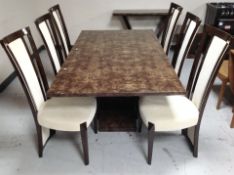 A contemporary Barker & Stonehouse high gloss dining room suite comprising of pedestal dining table,