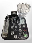 A group of crystal animal ornaments, two vases, etc.