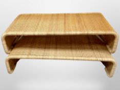 A pair of wicker rectangular low coffee tables,