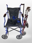 A folding wheel chair,