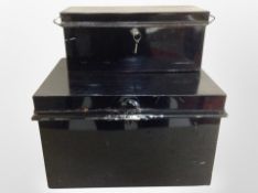 Two antique deed boxes, largest 42cm wide.