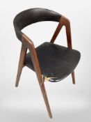 A 20th century Danish teak A-frame armchair with black vinyl seat and backrest.