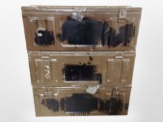 Three painted metal ammunition crates, width 65cm.