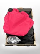 A box of contemporary clothing, including Regatta waterproof coats.