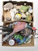 Two boxes of garden ornaments