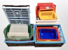 A group of collapsible and other storage crates