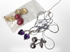 A silver cherry pendant on chain, further pair of cherry earrings,