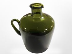 A handblown green glass flagon, height 22cm.