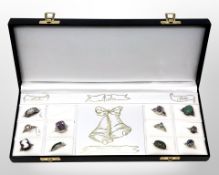 Eleven silver rings including two Pandora rings, antique hard stone cameo ring.