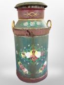 A painted aluminium milk churn, height 75cm.