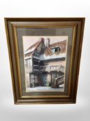 Danish school : building with red tiled roof, pastel,