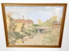 T Ankersen : Bridge over a river, watercolour,