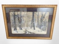 Danish school : a forest in winter, pastel,