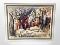 Regine Bernard : Street scene, oil on board, 49cm x 36cm, inscription verso.