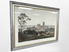 A limited edition colour print depicting the South West view of Durham Cathedral and Castle,